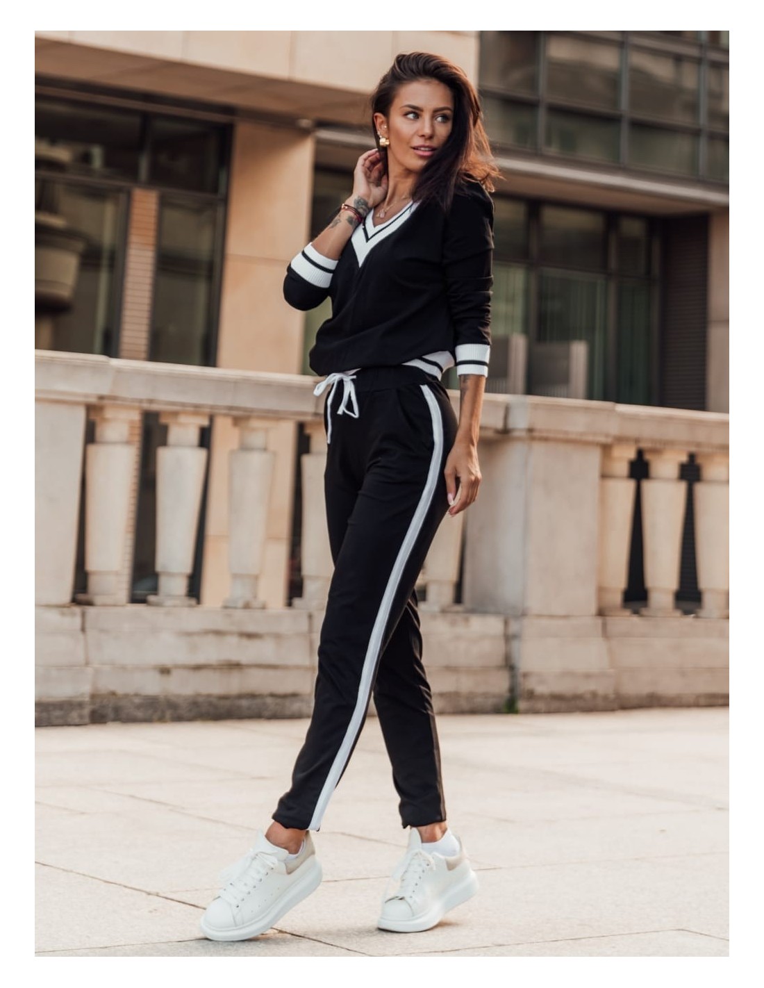 Black women\'s tracksuit set with a deep neckline FK553 - Online store - Boutique